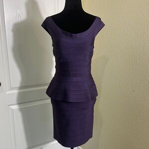 Herve Leger by Max Azria Dark Dewberry Purple Bandage Dress with Peplum. Size M